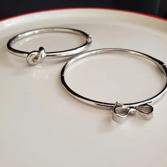 Kate Spade New York Silver Tone Knot and Bow Bangle Bracelet Set 2 Piece - Picture 5 of 8